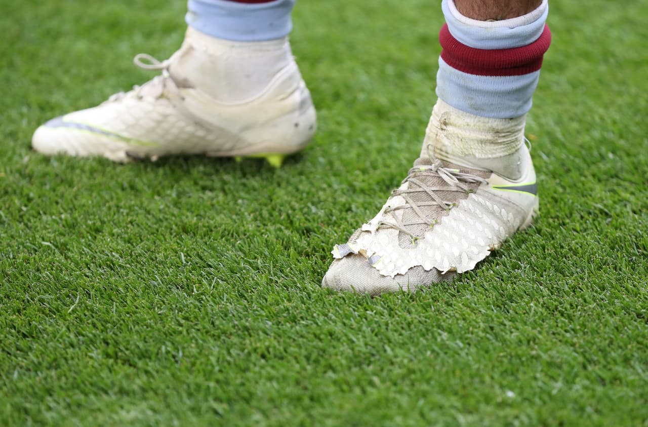 LONDON, ENGLAND - MAY 27: The threadbare boots of Jack Grealish of Aston Villa after the Sky Bet Championship Play-off Final match between Aston Villa and Derby County at Wembley Stadium on May 27, 2019 in London, United Kingdom. (Photo by Catherine Ivill/Getty Images)