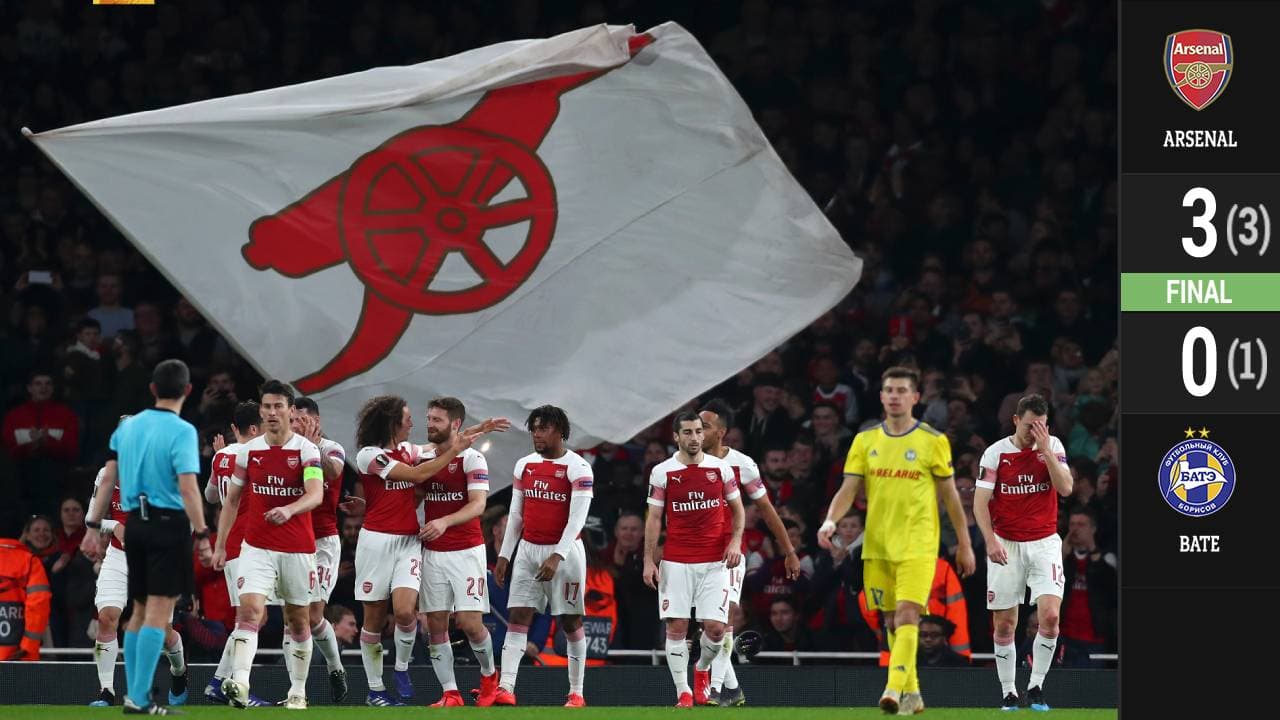 ¡Toda una maquinaria! El Arsenal apabulla al BATE y se instala en los octavos de final