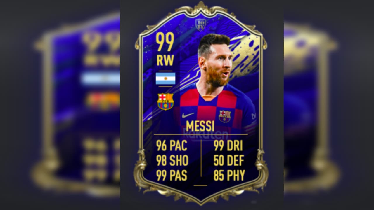 La carta del onnce ideal de la FIFA de Lionel Messi esta hasta arriba ya que tiene una califiación máxima de 99.
