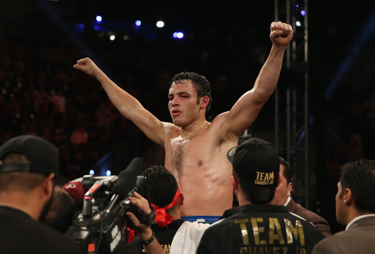 LOS ANGELES, CA - SEPTEMBER 28: Julio Cesar Chavez Jr. celebrates his Light Heavyweight victory over Brian Vera at StubHub Center on September 28, 2013 in Los Angeles, California. (Photo by Jeff Gross/Getty Images)
