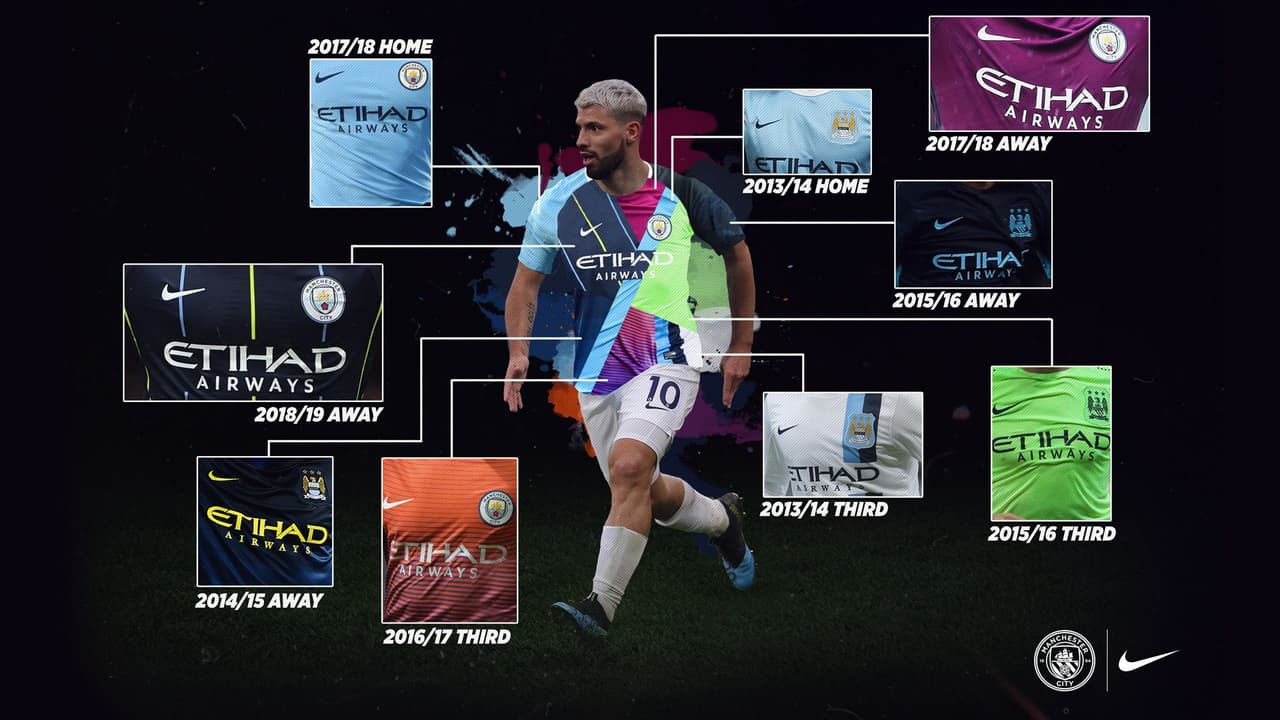 La playera es una mezcla de nueve diseños entre titulares y alternativos del Manchester City en las últimas seis temporadas.