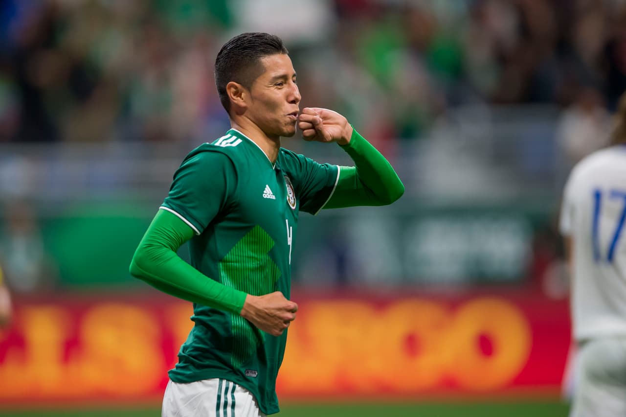 Action Photo during the match Mexico vs Bosnia - Herzegovina Corresponding friendly match against Bosnia and Herzegovina at Alamodome Stadium. Foto de accion durante el partido Mexico vs Bosnia - Herzegovina Partido amistoso, en el Estadio Alamodome, en la foto: Hugo Ayala celebra su gol de Mexico 31/01/2018/MEXSPORT/Cristian de Marchena.