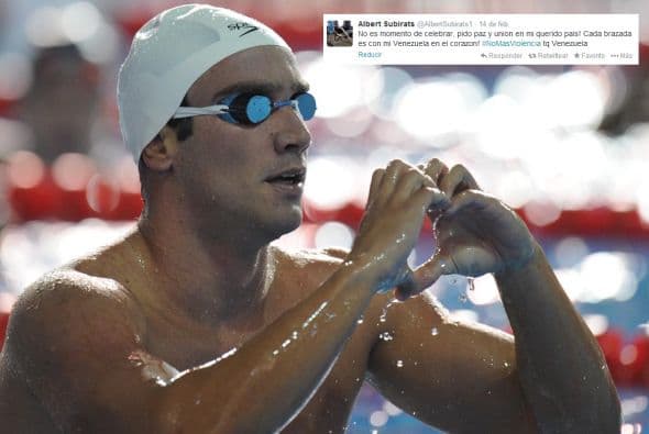 El joven nadador Albert Subirats, campeón suramericano, publicó en su cuenta que “No es momento de celebrar, pido paz y unión en mi querido país! Cada brazada es con mi Venezuela en el corazón! #NoMasViolencia tq Venezuela.