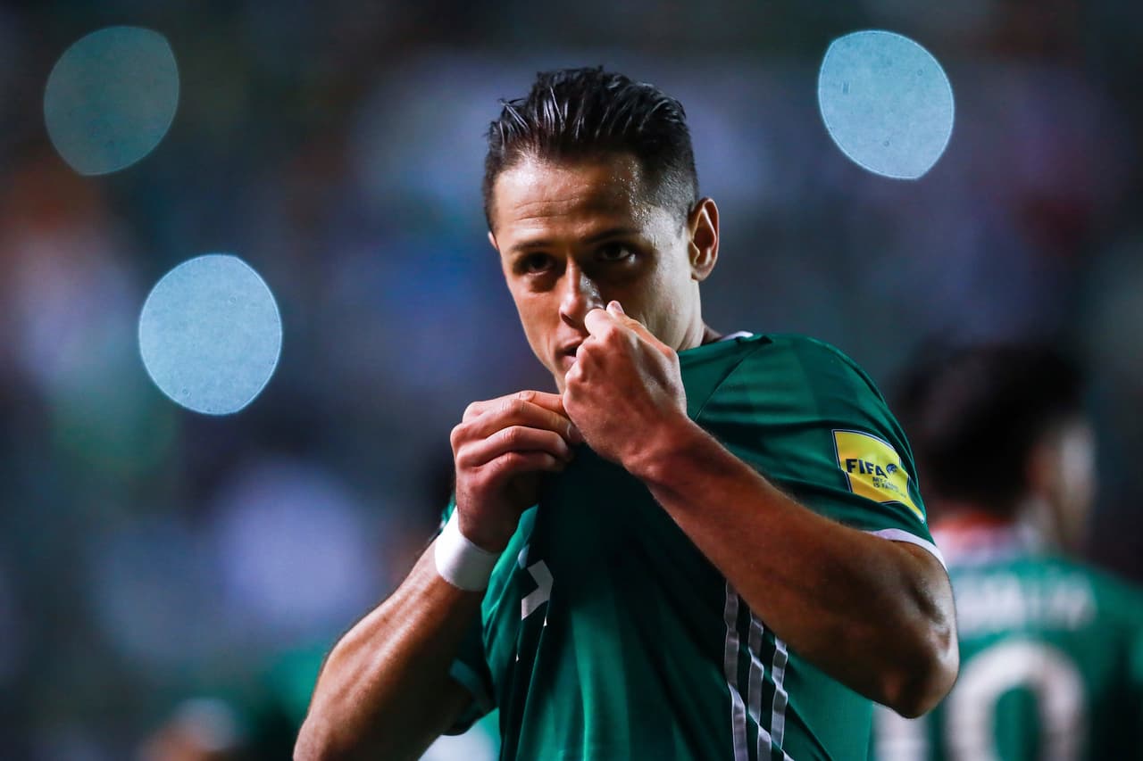 SAN LUIS POTOSI, MEXICO - OCTOBER 06: Javier Hernandez of Mexico celebrates after scoring the second goal of his team during the match between Mexico and Trinidad & Tobago as part of the FIFA 2018 World Cup Qualifiers at Alfonso Lastras Stadium on October 6, 2017 in San Luis Potosi, Mexico. (Photo by Hector Vivas/Getty Images)
