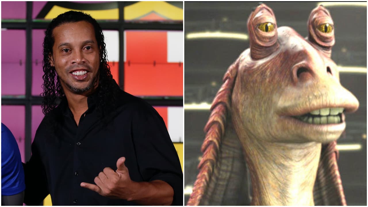 <b>Ronaldinho y Yar Yar Binks</b>
<br>El astro brasileño y su parecido con el personaje de la película de Star Wars, Yar Yar Binks, se origina por una ligera apariencia en el rostro.