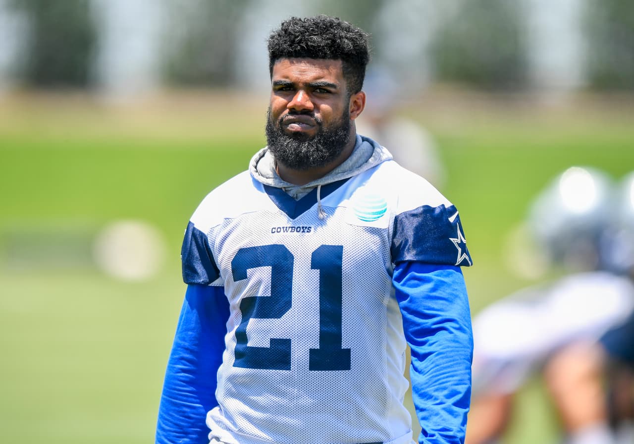 June 14, 2017: Dallas Cowboys running back Ezekiel Elliott #21 practices during an NFL mini-camp organized team activities at The Star in Frisco, TX Albert Pena/CSM (Cal Sport Media via AP Images)
