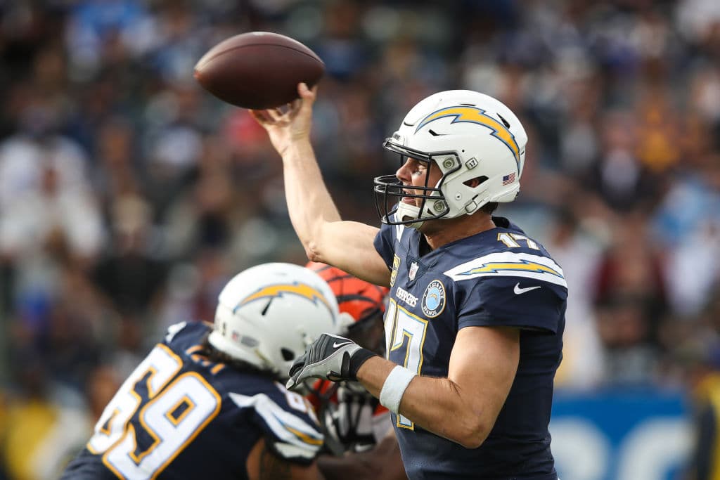 CARSON, CA - DECEMBER 09: Quarterback Philip Rivers #17 of the Los Angeles Chargers makes a pass in the second quarter against the Cincinnati Bengals at StubHub Center on December 9, 2018 in Carson, California. (Photo by Sean M. Haffey/Getty Images)