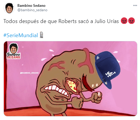 Tras la decisión del Manager de los Dodgers, Dave Roberts, de sacar al mexicano Julio Urias iniciando la quinta entrada, las redes sociales se incendiarion y reaccionaron de esta forma.