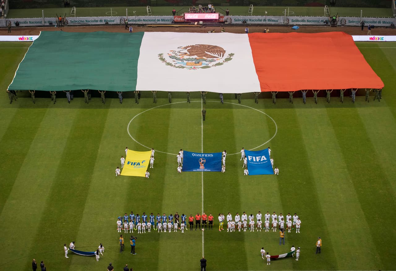 Hermosa la bandera mexicana luciendo en el pasto del Azteca.
