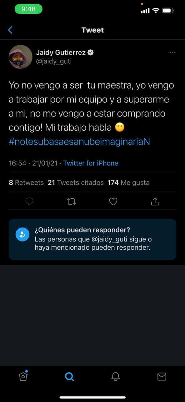 Jaidy Gutiérrez publicó este mensaje en Twitter.