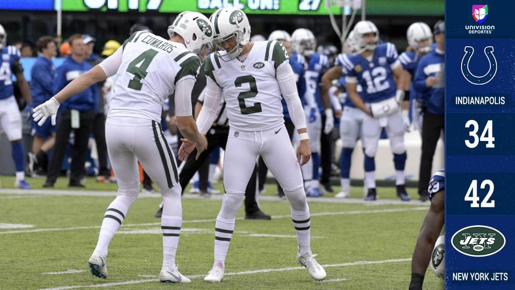 Jason Myers impuso récord de franquicia para los Jets al patear siete goles de campo en el triunfo del equipo neoyorquino sobre los alicaídos Colts.