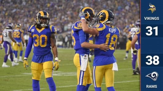 El jueves por la noche con gran actuación de Jared Goff (465 yardas 5 TD's) los Rams mantuvieron el invicto en un partidazo ante los Vikings en el Coliseo de Los Ángeles.