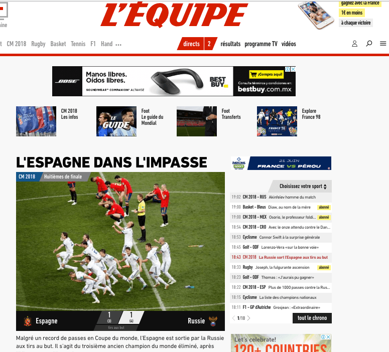 El diario deportivo francés
<i>L'Equipe</i>: "España estancado.