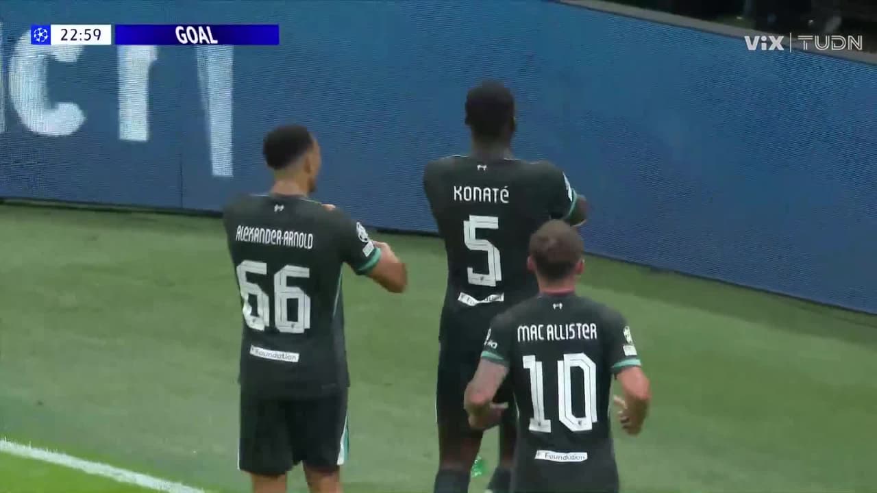 ¡Gol de Liverpool! Konaté le empata al Milan de cabezazo