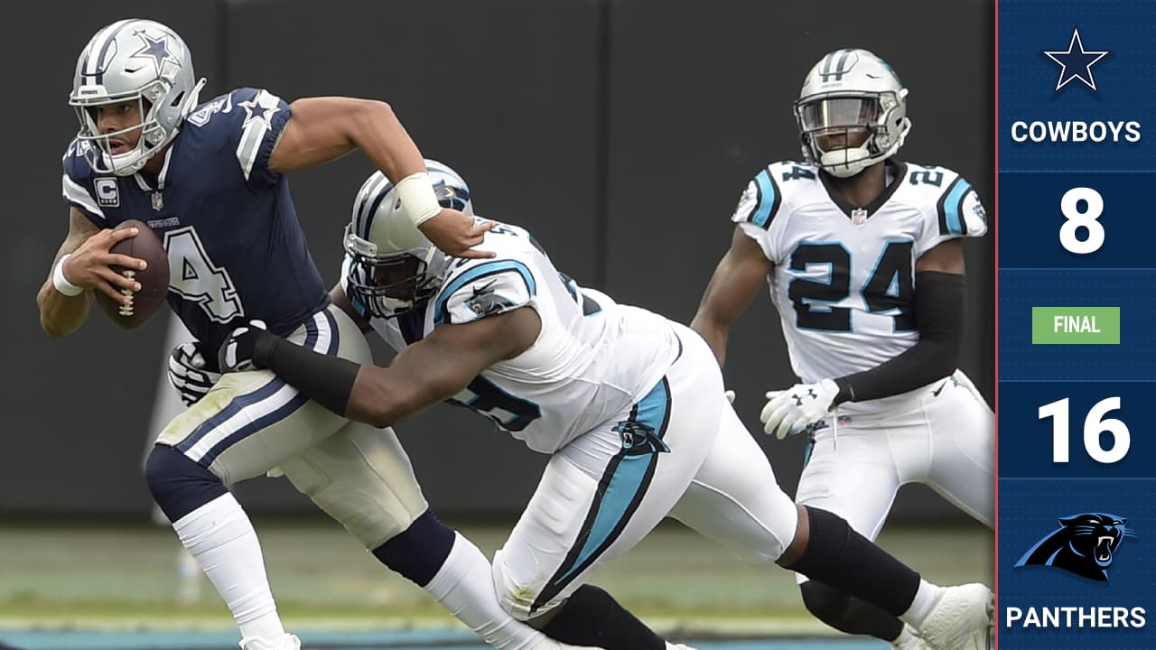 Cam Newton corrió para 58 yardas con un touchdown en el apretado triunfo de los Panthers sobre los Cowboys, y con ayuda de la defensa secaron a Dallas.