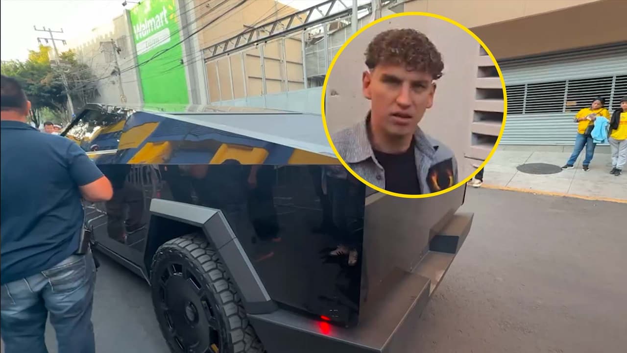 Lichnovsky llega en una cybertruck, camioneta de más de 2 millones de pesos
