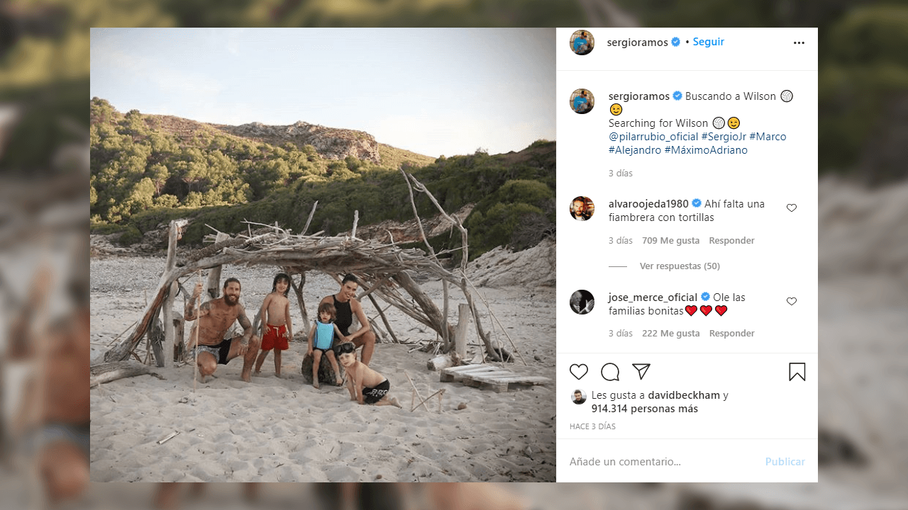 Sergio Ramos y su familia en la playa