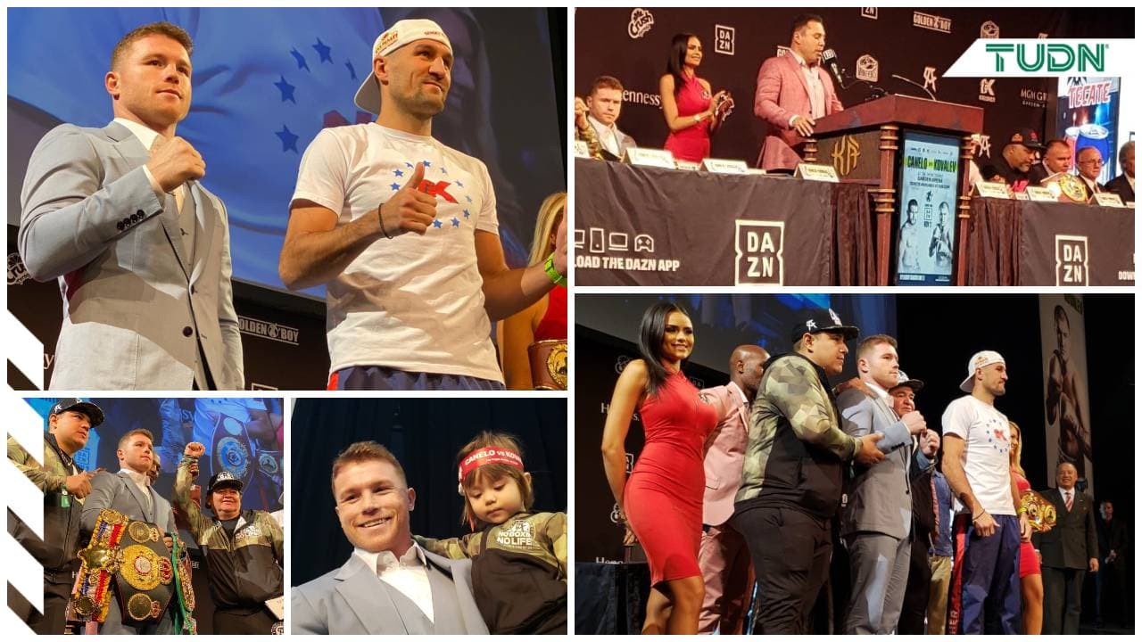 Saúl 'Canelo' Álvarez y Sergey Kovalev en Conferencia de Prensa previo al combate del sábado en el MGM Grand.