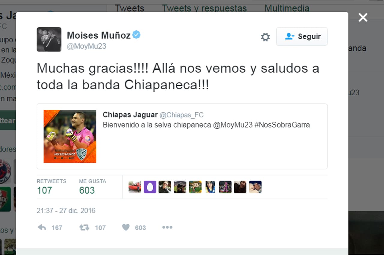 Muñoz agradeció acto seguido a Chiapas Jaguar.