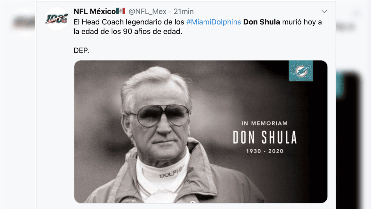 Inesperado fallecimiento de Don Shula conmociona al deporte y así reaccionan en redes sociales.