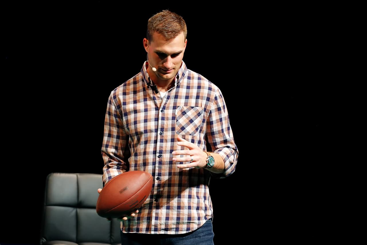 April 11th 2017, Floral Pavilion Theatre, Liverpool, England; NFL UK Live, American football press event; Washington Redskins Quarterback Kirk Cousins prepares to throw the demonstration football (Photo by Paul Keevil/Action Plus via Getty Images)