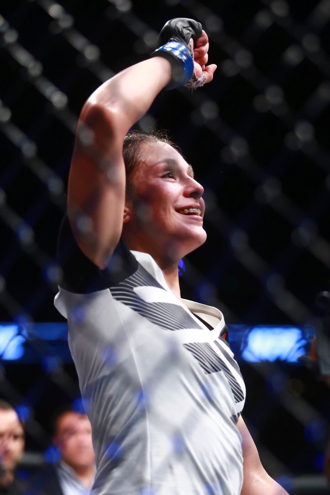 MEXICO CITY, MEXICO - AUGUST 05: Alexa Grasso of Mexico celebrates her victory against Randa Markos of Canada during the UFC Fight Night Mexico City at Arena Ciudad de Mexico on August 05, 2017 in Mexico City, Mexico. (Photo by Hector Vivas/Getty Images)