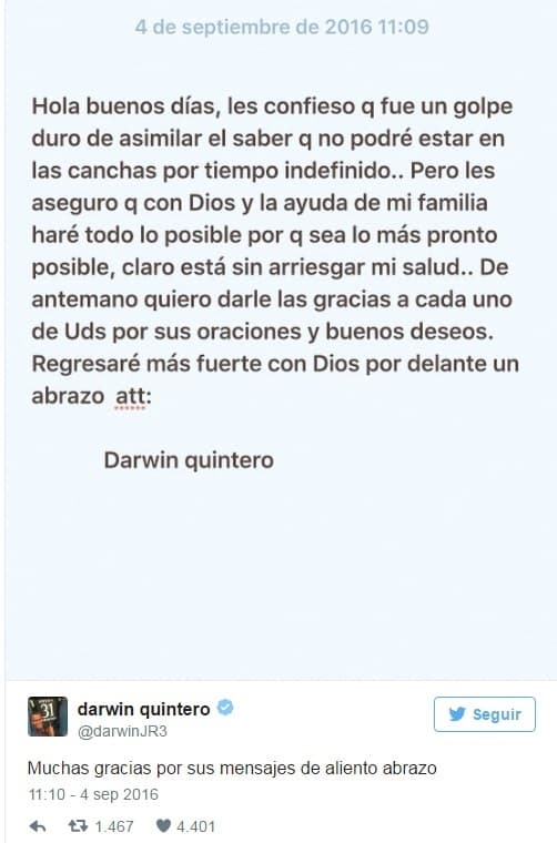 Mensaje de Darwin Quintero