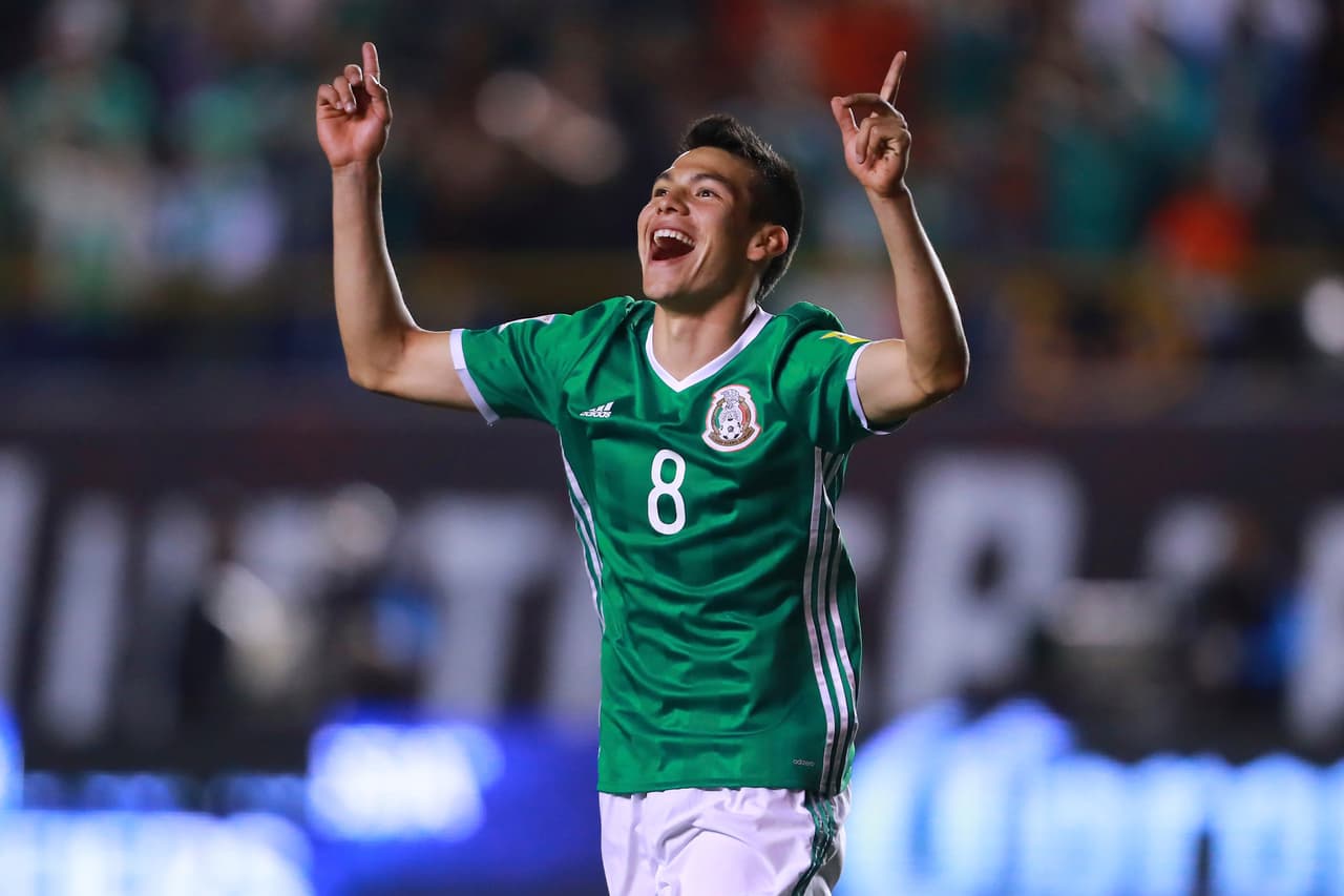 SAN LUIS POTOSI, MEXICO - OCTOBER 06: Hirving Lozano of Mexico celebrates after scoring the first goal of his team during the match between Mexico and Trinidad & Tobago as part of the FIFA 2018 World Cup Qualifiers at Alfonso Lastras Stadium on October 6, 2017 in San Luis Potosi, Mexico. (Photo by Hector Vivas/Getty Images)