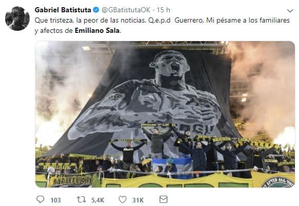 Uno de los delanteros más letales de Argentina, Gabriel Omar Batistuta, se despidió de esta forma de su colega.