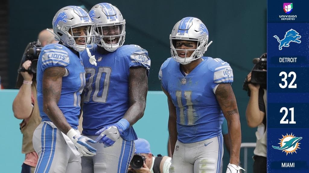 Kerryon Johnson ganó 158 yardas terrestres y llevó en sus hombros a los Detroit Lions para vencer en Miami a los Dolphins.