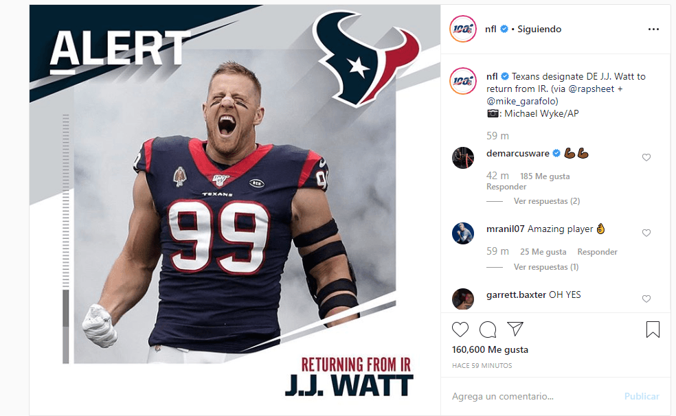 Los Texans tendrán de regreso J.J. Watt