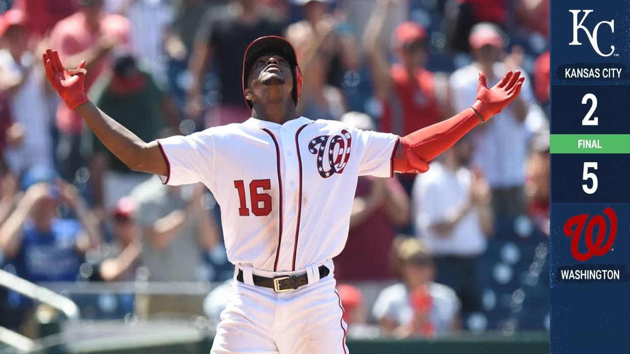 Anthony Rendón rompió un empate con un doblete en la octava entrada, mientras Brian Dozier y Víctor Robles conectaro jonrones para que los Washington Nationals vencieran este domingopor 5-2 a los Kansas City Royals para llegar en buen momento a la pausa del Juego de Estrella