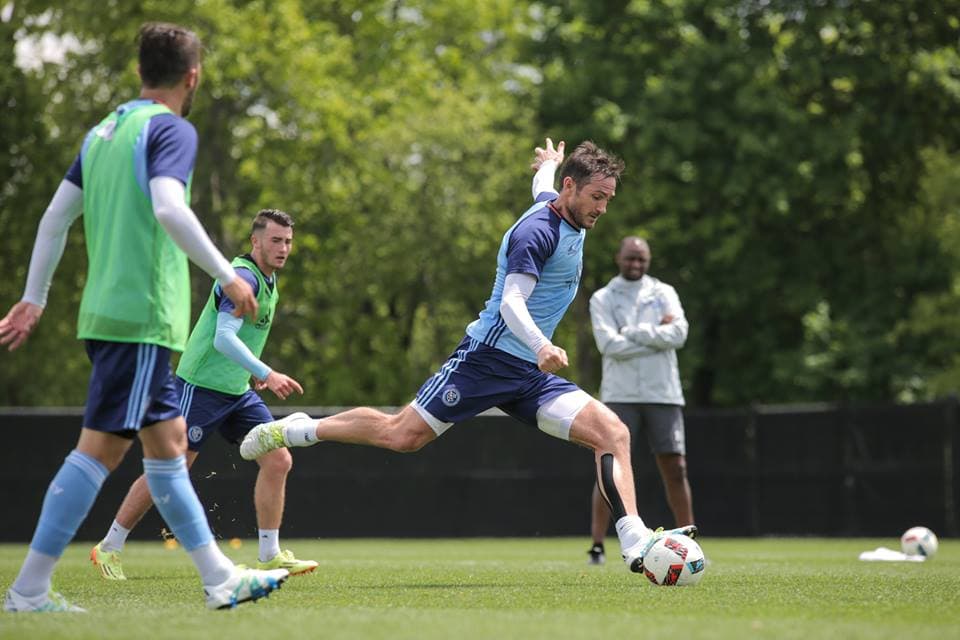 David Villa, Jack Harrison y Frank Lampard, en un entrenamiento de NYCFC,