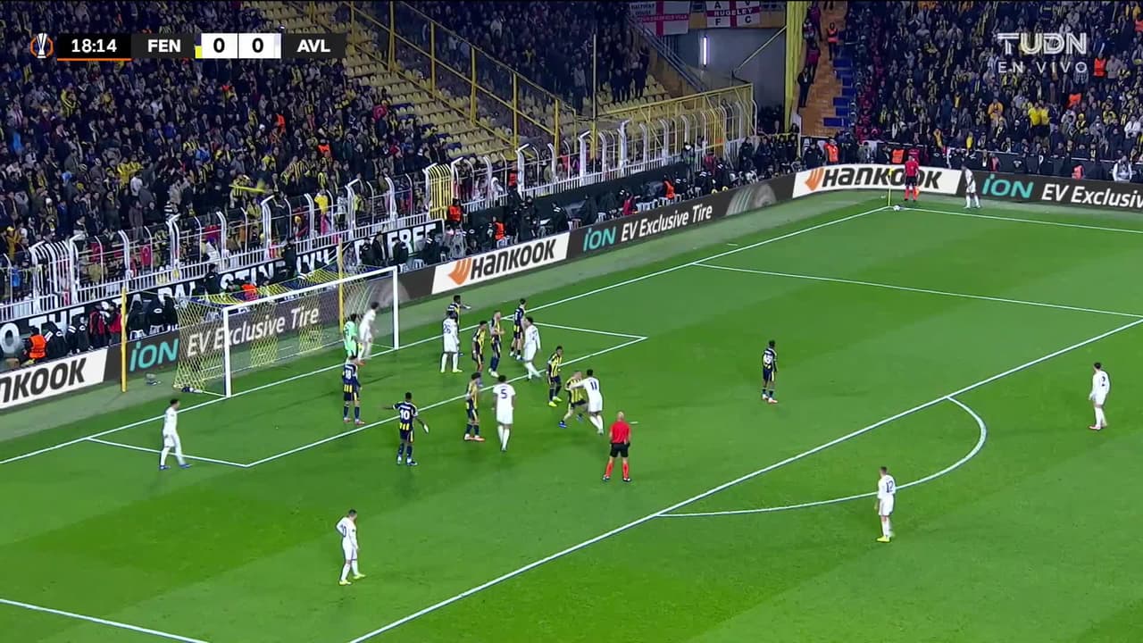 ¡Se salva el Fenerbahçe! Ollie Watkins remata de cabeza pero Mert Müldür salva en la línea