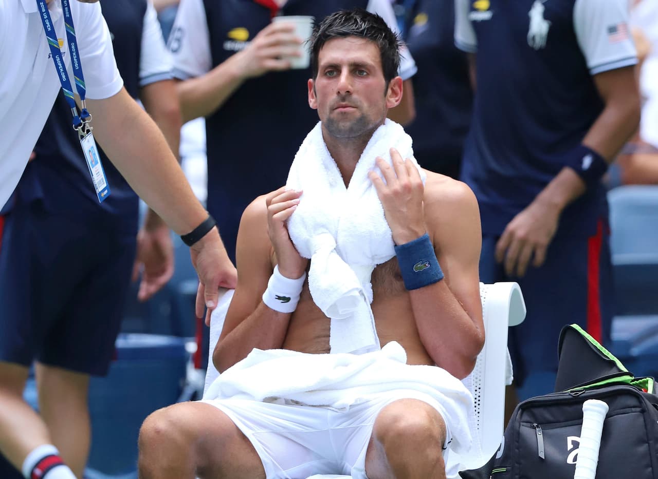 Novak Djokovic, of Serbia, during a changeover in his match against Marton Fucsovics, of Hungary, during the first round of the U.S. Open tennis tournament at the USTA Billie Jean King National Tennis Center on Tuesday, Aug. 28, 2018, in New York. (Photo by Greg Allen/Invision/AP)