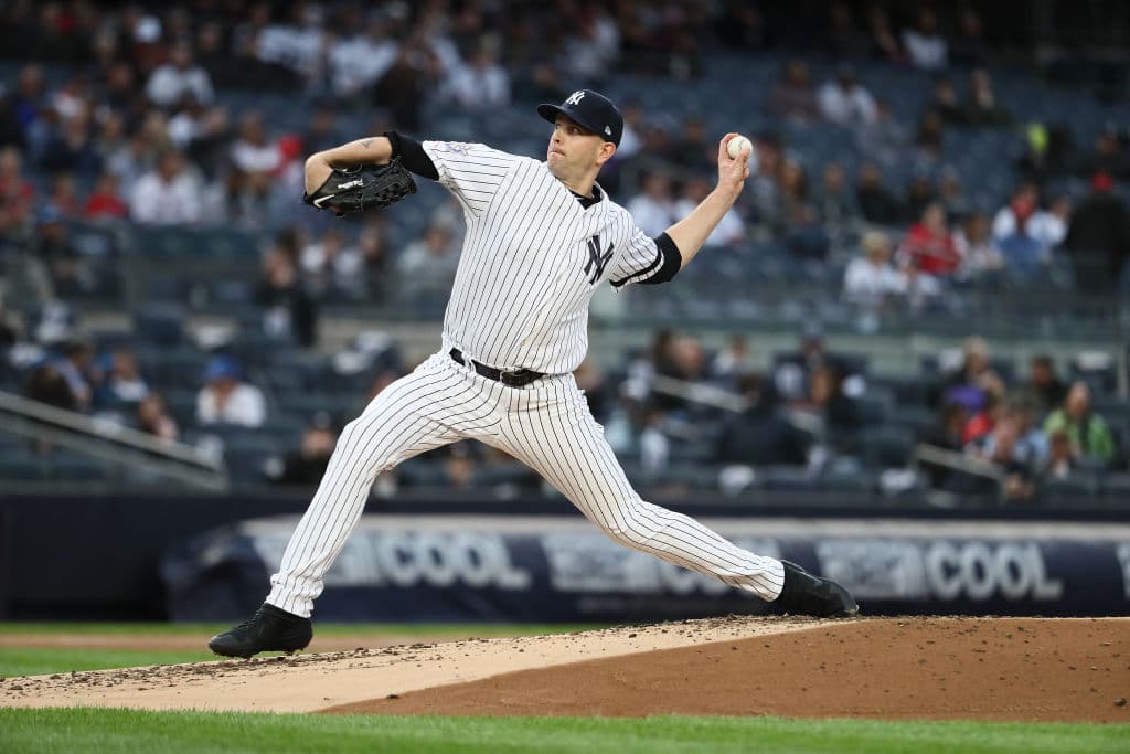 El abridor de los neoyorquinos, James Paxton, quien estuvo intratable. Ponchó a 12 Medias Rojas y se apuntó la victoria. Aquí en uno de sus lanzamientos al plato.