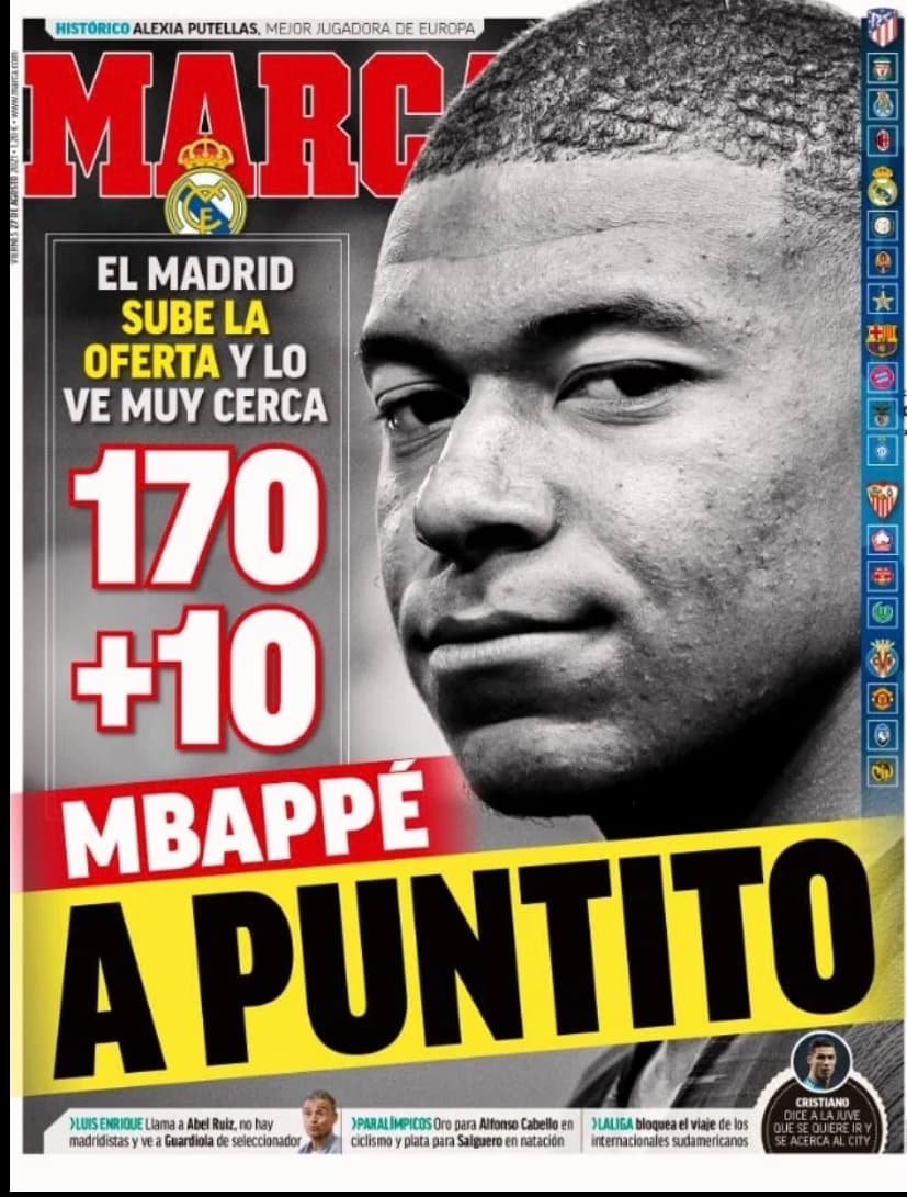Tanto Cristiano Ronaldo como Kylian Mbappé han pedido la salida a sus respectivos clubes.El astro portugués quieres salir de la Juventus y el Manchester City es el equipo que le está abriendo sus puertas, mientras Mbappé quiere salir del PSG para cumplir su sueño de jugar en el Real Madrid. No olvidemos que el mercado de fichajes cierra sus puertas el próximo 31 de agosto.