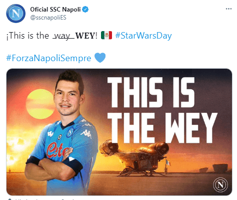 El Napoli lo hizo con una imagen del 'Chucky' Lozano.