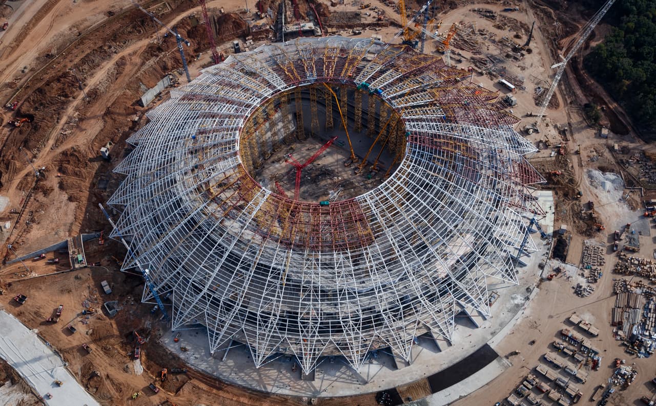 El estadio de Samara recibirá seis partidos del Mundial y así van sus obras según imágenes del 24 de agosto.