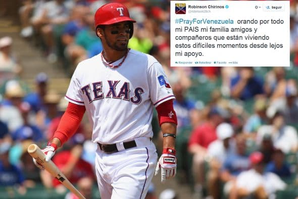 Robinson Chirinos, beisbolista de los Rangers de Texas y de los Navegantes de Magallanes, también alzó la voz en contra de la violencia desatada en el país y bajo la etiqueta #prayforvenezuela escribió "orando por todo mi país, mi familia, amigos y compañeros que están viviendo estos difíciles momentos desde lejos mi apoyo".