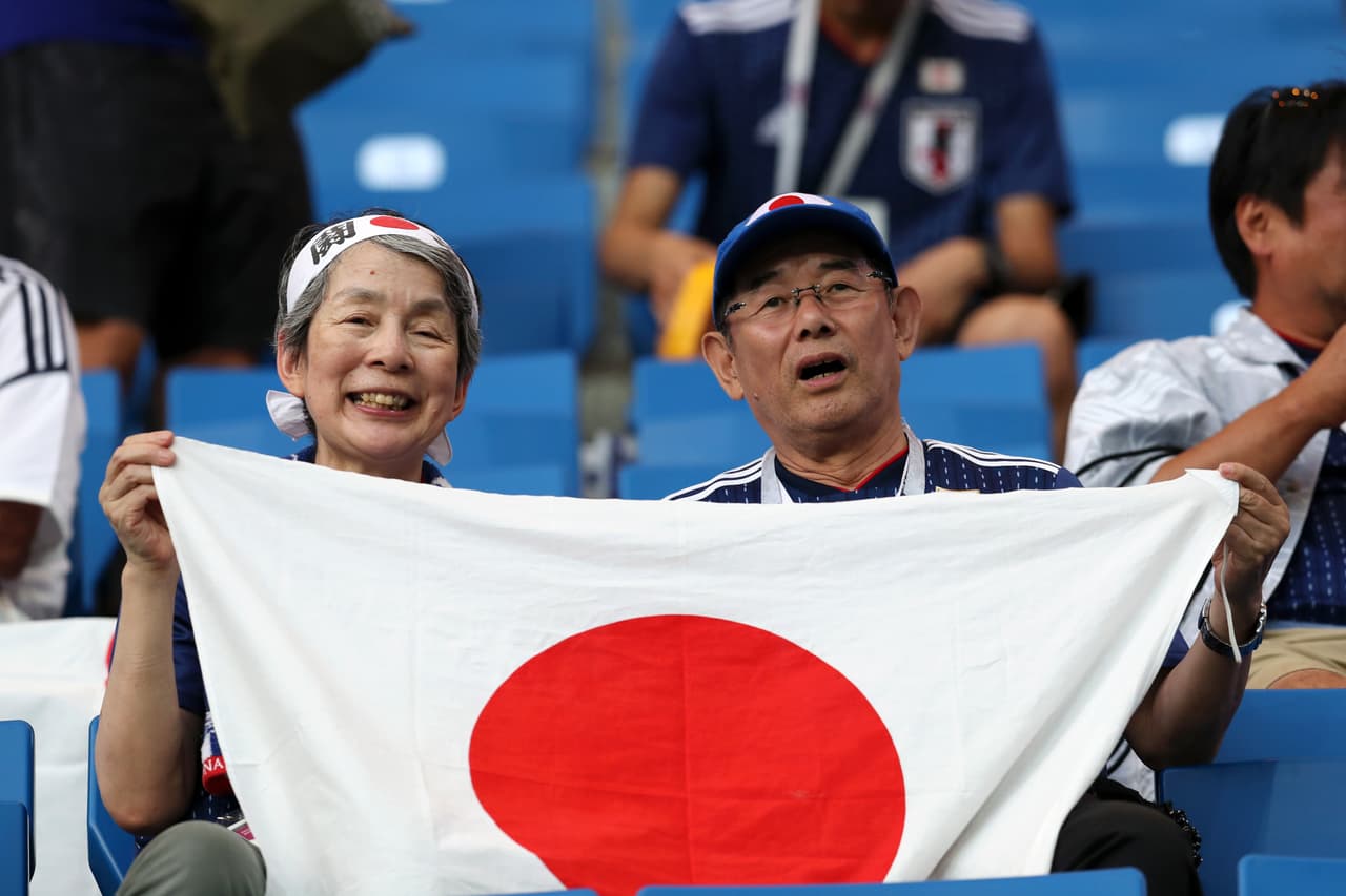 ROSTOV-ON-DON, RUSSIA - JULY 02: Japan fans enjoy the pre match atmosphere prior to the 2018 FIFA World Cup Russia Round of 16 match between Belgium and Japan at Rostov Arena on July 2, 2018 in Rostov-on-Don, Russia. (Photo by Catherine Ivill/Getty Images)