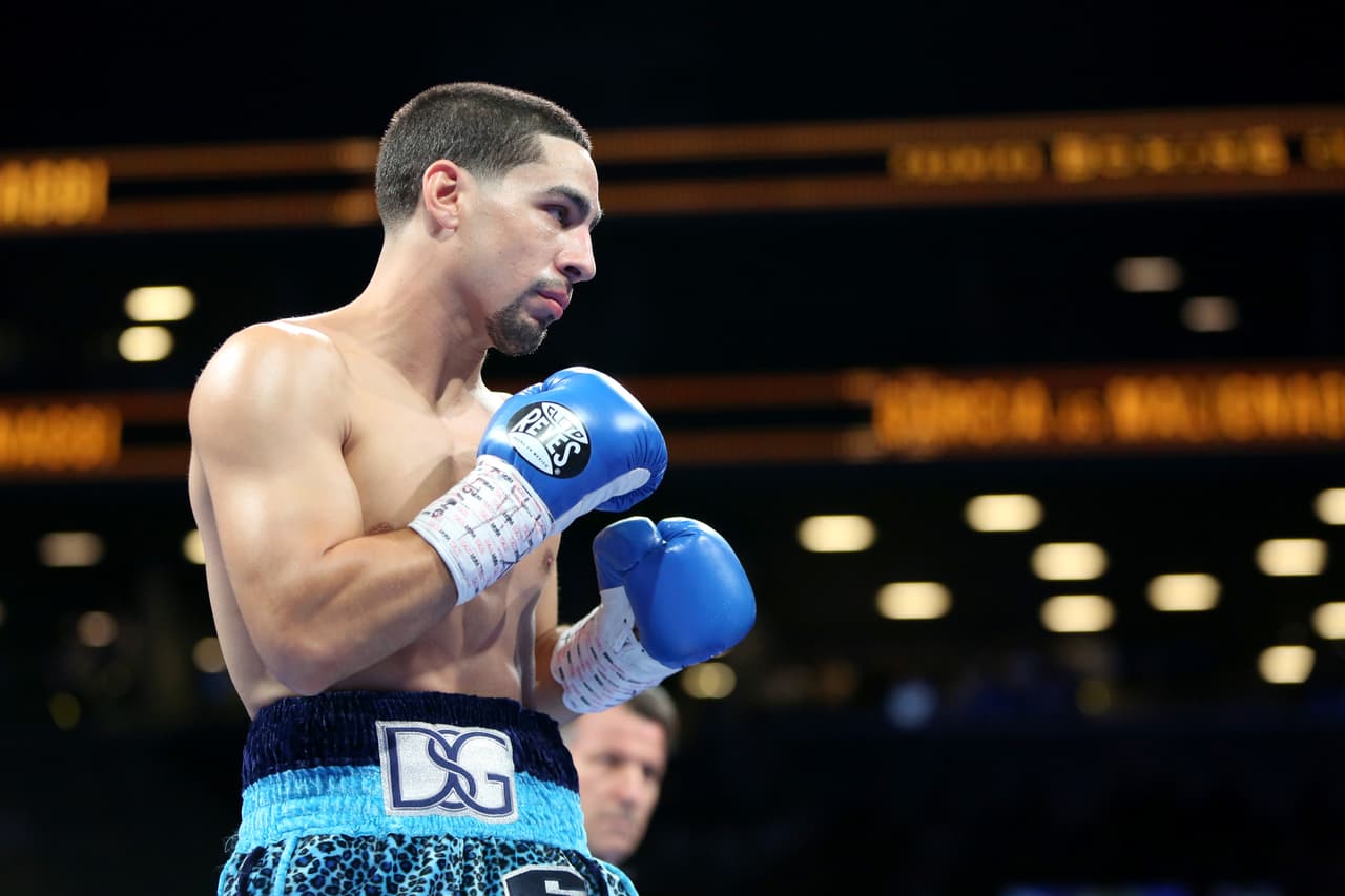 Danny Garcia in action against Paul Malignaggi during their welterweight fight at the Barclays Center in Brooklyn, on Saturday, August 1, 2015. Garcia won via TKO in Round 9. (AP Photo/Gregory Payan)