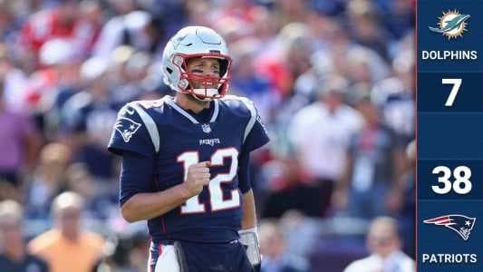 Los Patriots bajan al piso a los Dolphins y les quitan el invicto con tres pases de touchdown de Tom Brady, aunque fue interceptado un par de ocasiones. Miami fue inoperante.