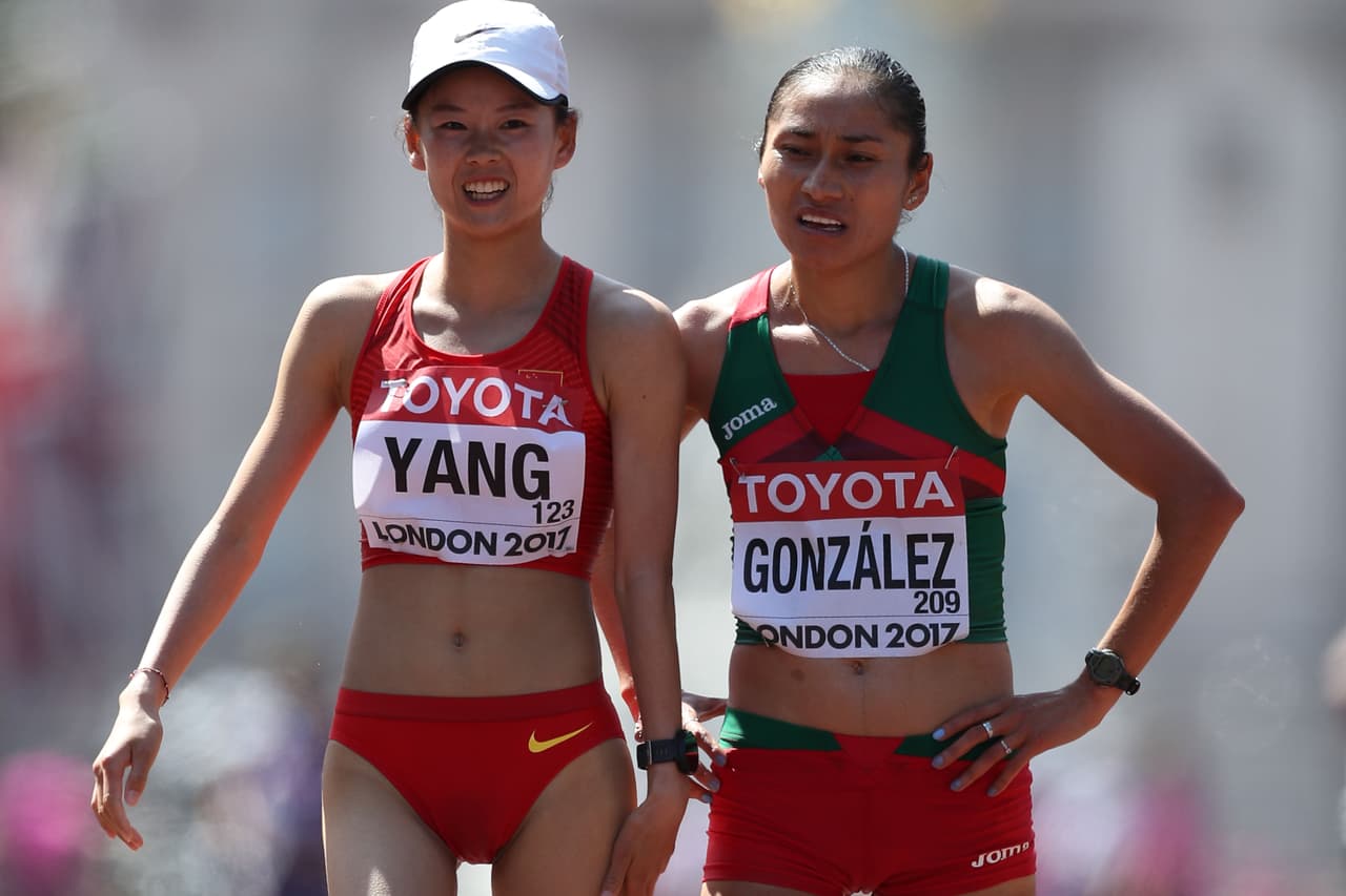 La mexicana Lupita González volvió a ser medalla de plata en los 20 kilómetros marcha de las mujeres. Enorme la chaparrita.
