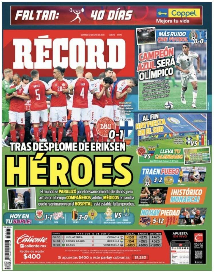 Estas fueron las portadas de la prensa tras el accidente del futbolista Christian Eriksen durante el partido Dinamarca-Finlandia en la Euro 2020.