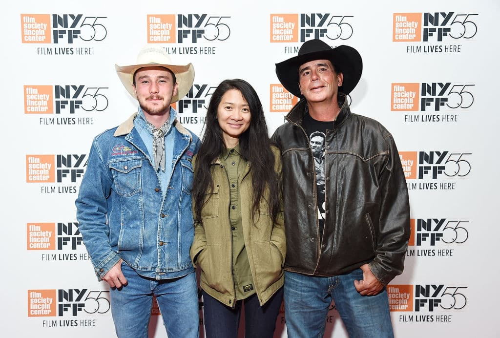 NEW YORK, NY - OCTOBER 12: (L-R) Actor Brady Jandreau, director Chloe Zhao, and actor Tim Jandreau attend a screening of "The Rider" during the 55th New York Film Festival at Alice Tully Hall on October 12, 2017 in New York City. (Photo by Michael Loccisano/Getty Images)