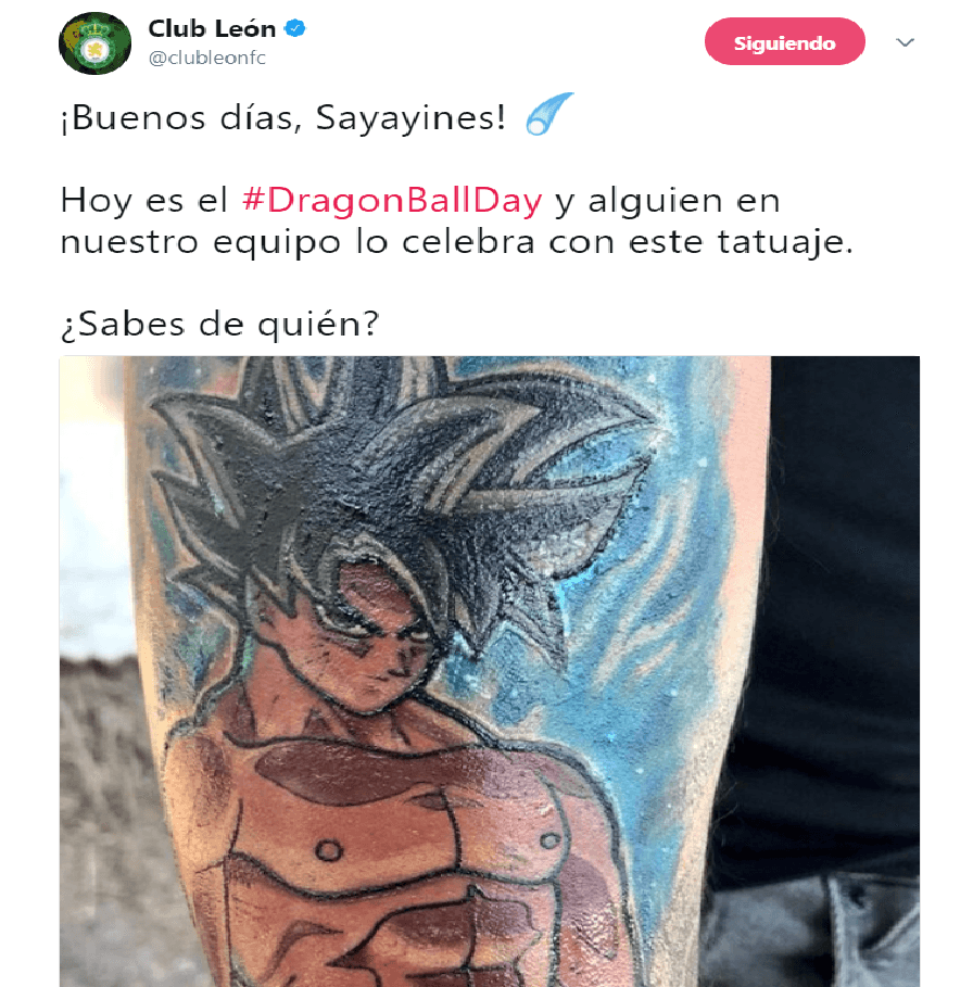 El Club León no se quedó atrás al publicar el tatuaje de Luis Montes para celebrar los 32 años de Dragon Ball.