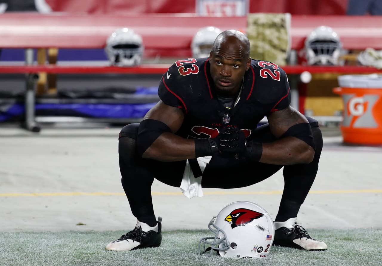Arizona Cardinals running back Adrian Peterson (23) during an NFL football game against the Seattle Seahawks, Thursday, Nov. 9, 2017, in Glendale, Ariz. The Seahawks won 22-16. (AP Photo/Rick Scuteri)