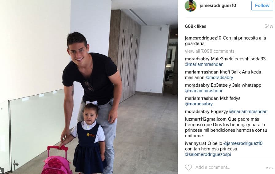 El colombiano James Rodríguez con su hija Salomé