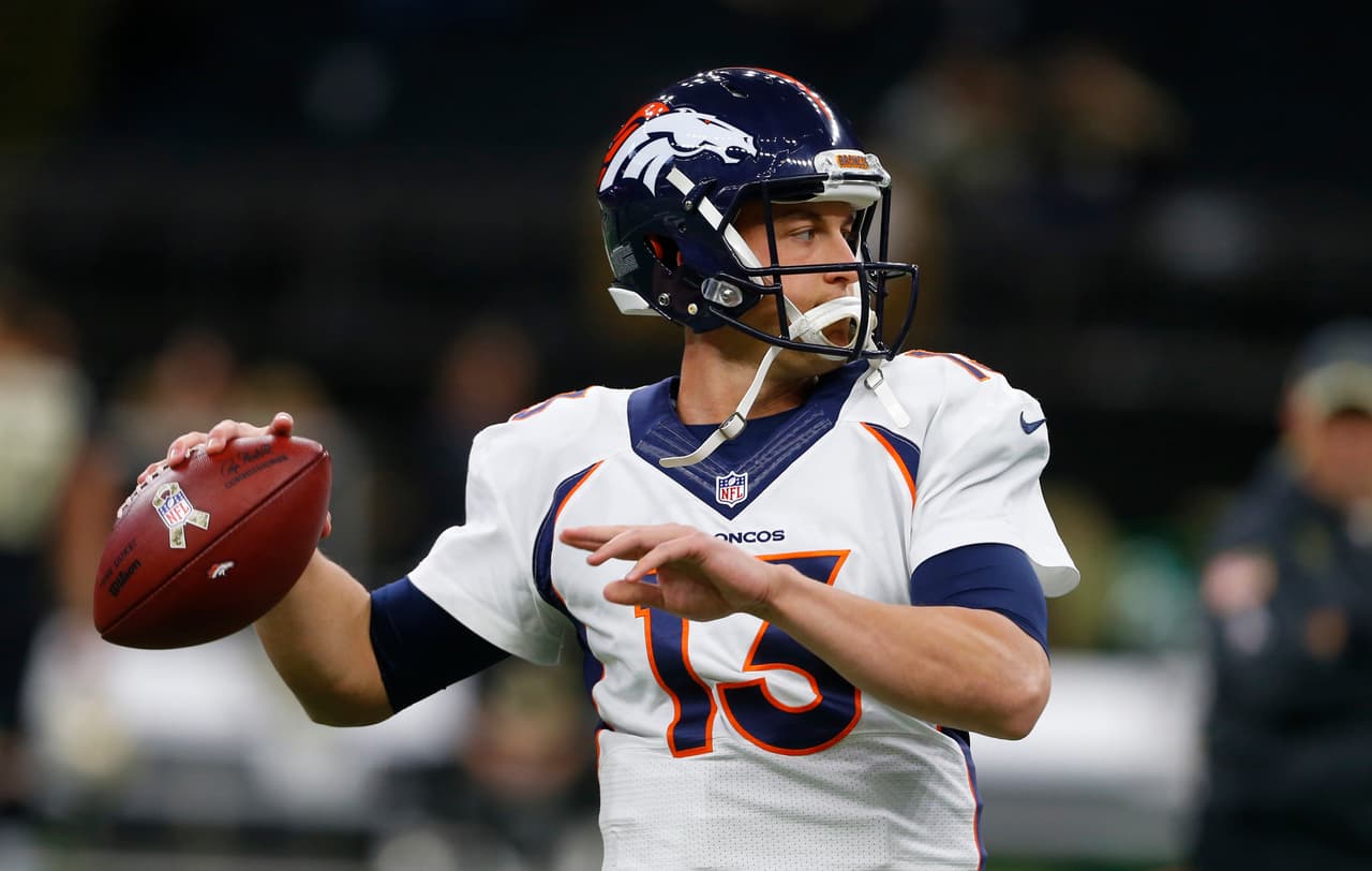 Denver Broncos quarterback Trevor Siemian (13) warms up before an NFL football game against the New Orleans Saints in New Orleans, Sunday, Nov. 13, 2016. (AP Photo/Butch Dill)